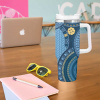 Bula Fiji Vintage Tumbler With Handle Prussian Blue Masi Motifs