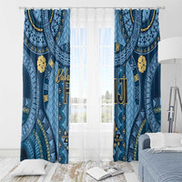 Bula Fiji Vintage Window Curtain Prussian Blue Masi Motifs