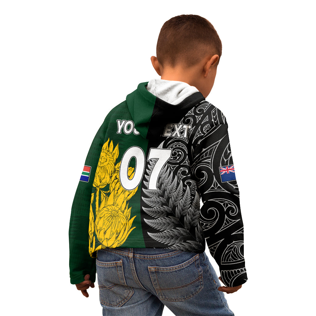 Personalised New Zealand Mix South Africa Rugby Kid Hoodie Protea Vs. Silver Ferns LT7 - Polynesian Pride