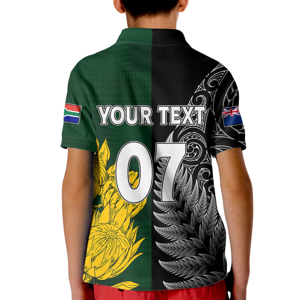 Personalised New Zealand Mix South Africa Rugby Kid Polo Shirt Protea Vs. Silver Ferns LT7 - Polynesian Pride