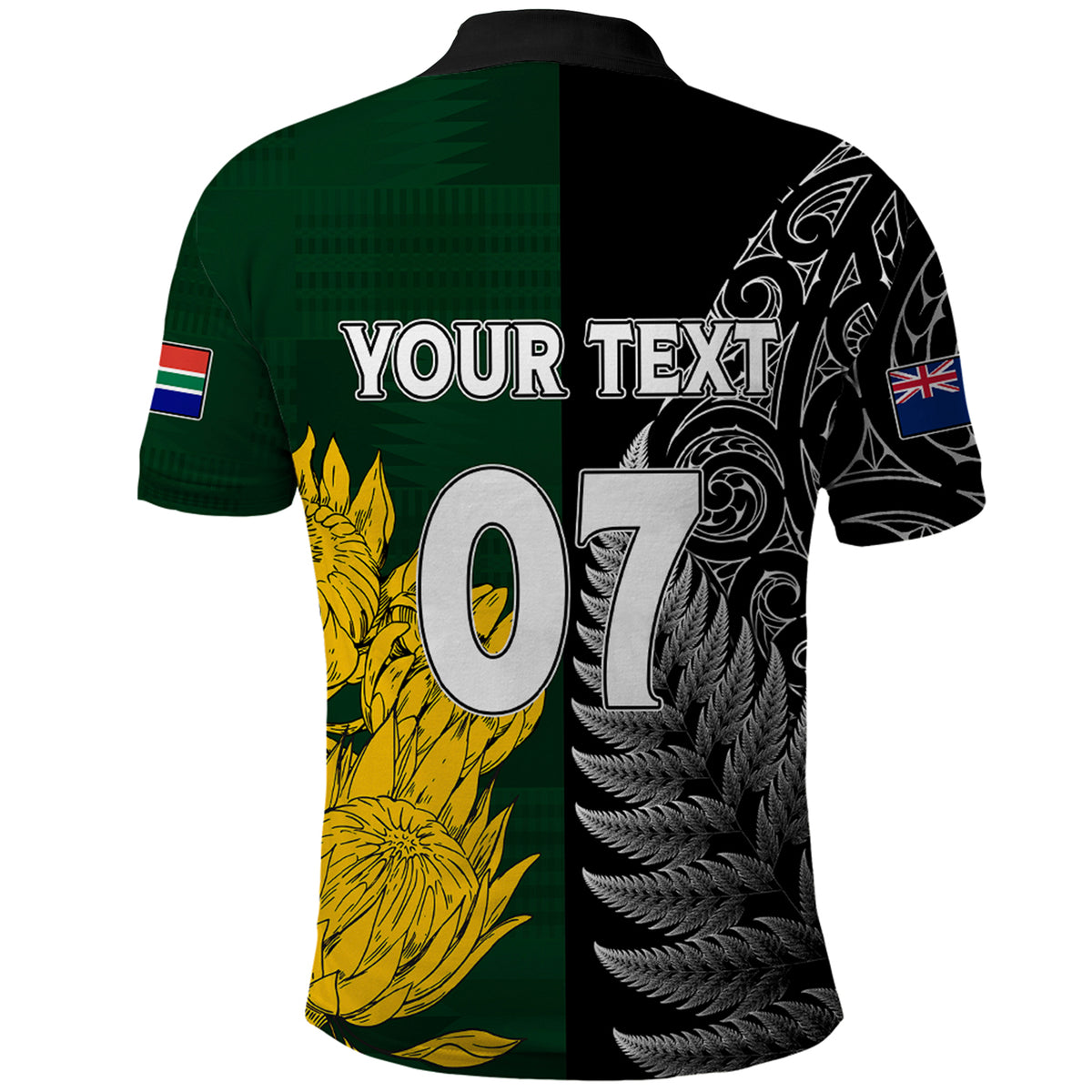 Custom New Zealand Mix South Africa Rugby Polo Shirt Protea Vs. Silver Ferns LT7 - Polynesian Pride