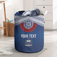 Manu Samoa Rugby Custom Navy Blue Laundry Basket ʻIe Toga Pattern With Red Ula fala LT7 Navy Blue - Polynesian Pride