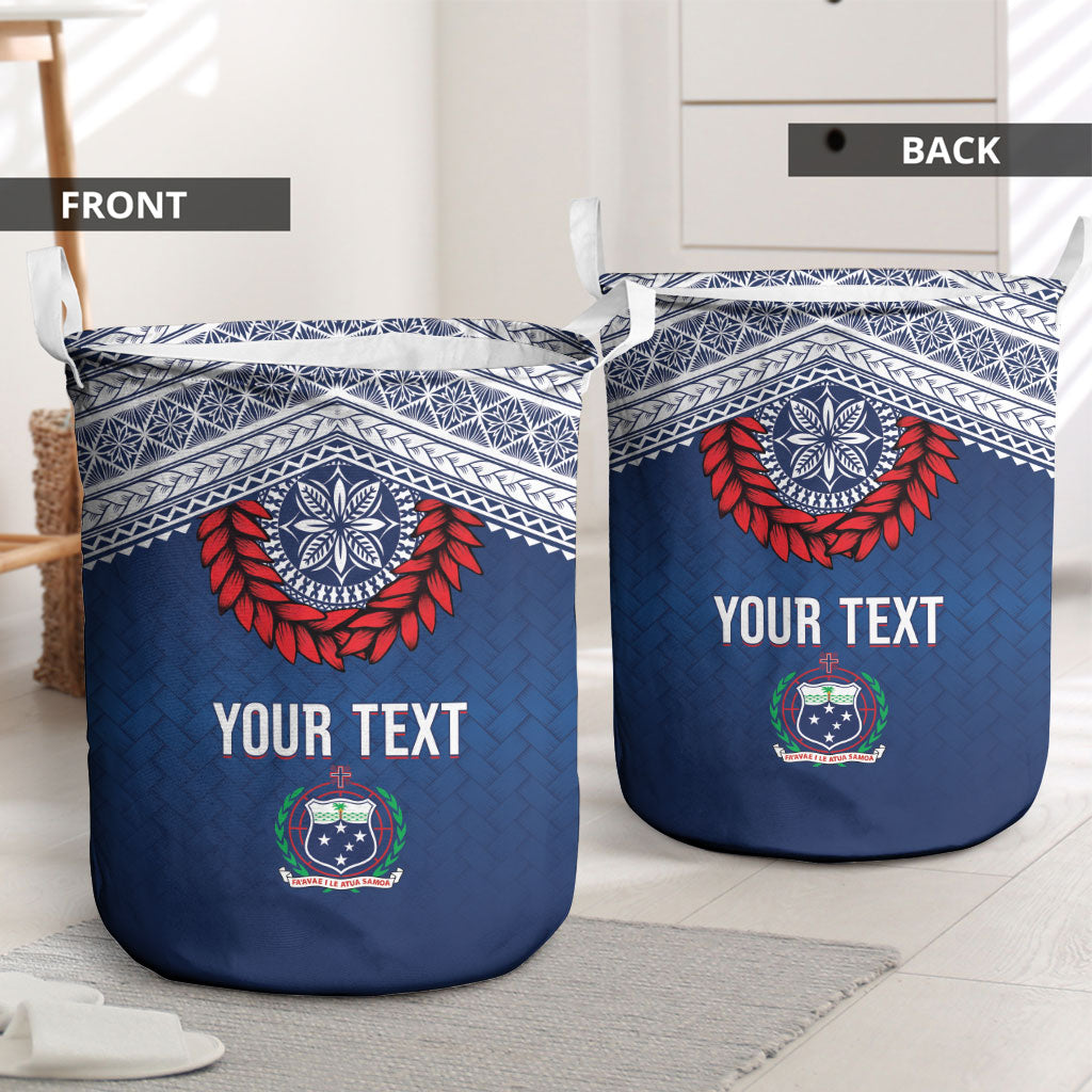 Manu Samoa Rugby Custom Navy Blue Laundry Basket ʻIe Toga Pattern With Red Ula fala LT7 - Polynesian Pride