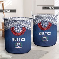 Manu Samoa Rugby Custom Navy Blue Laundry Basket ʻIe Toga Pattern With Red Ula fala LT7 - Polynesian Pride