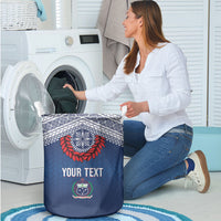 Manu Samoa Rugby Custom Navy Blue Laundry Basket ʻIe Toga Pattern With Red Ula fala LT7 - Polynesian Pride
