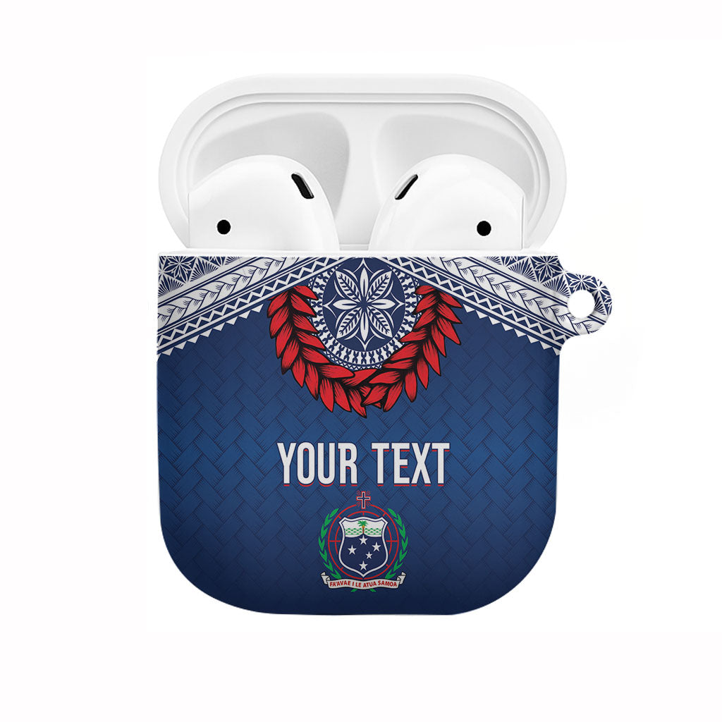 Manu Samoa Rugby Custom Navy Blue AirPods Case ʻIe Toga Pattern With Red Ula fala LT7 Navy Blue - Polynesian Pride