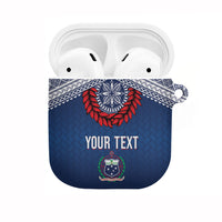Manu Samoa Rugby Custom Navy Blue AirPods Case ʻIe Toga Pattern With Red Ula fala LT7 Navy Blue - Polynesian Pride