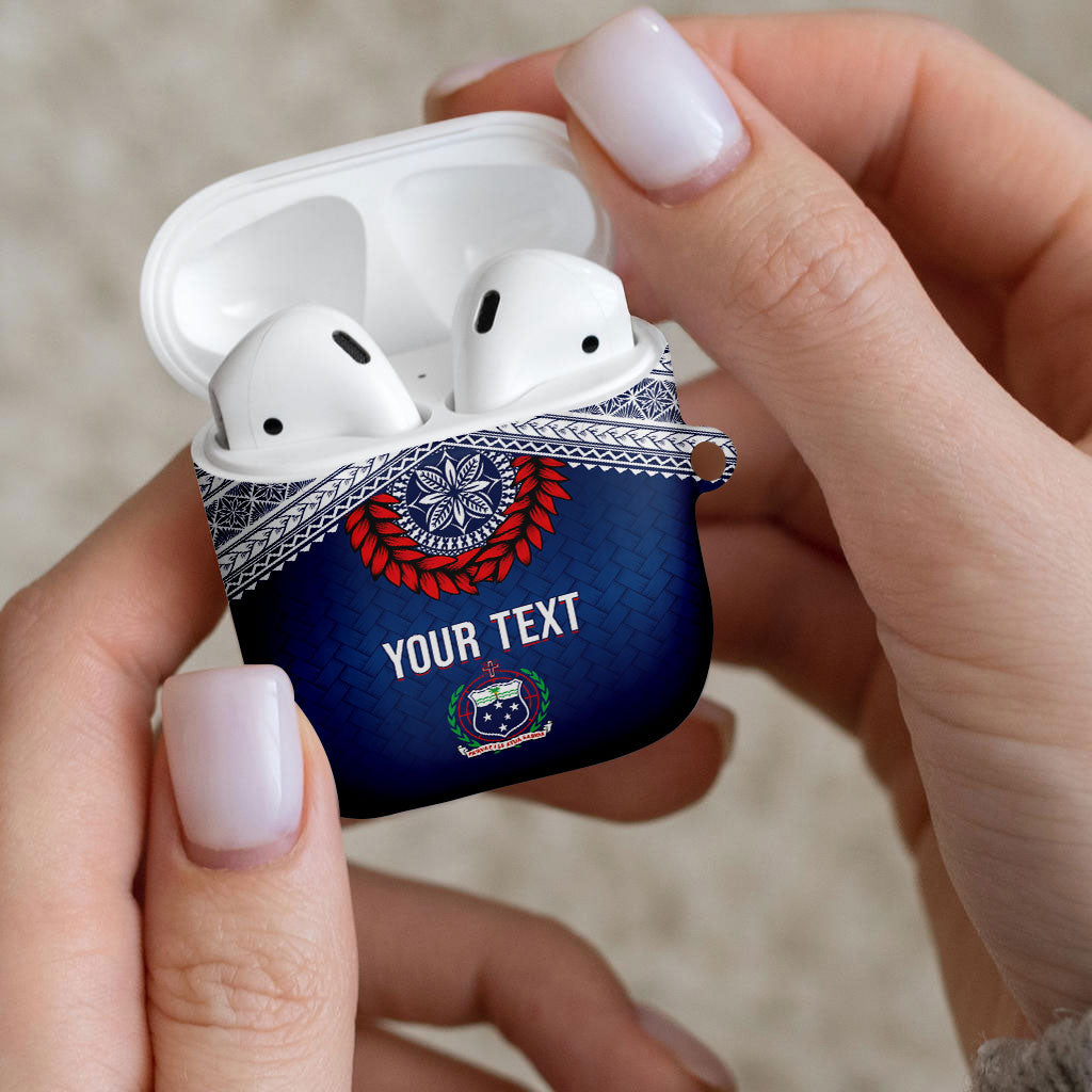 Manu Samoa Rugby Custom Navy Blue AirPods Case ʻIe Toga Pattern With Red Ula fala LT7 - Polynesian Pride