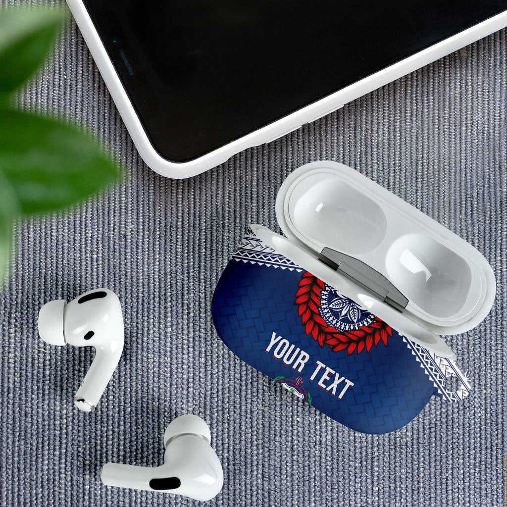 Manu Samoa Rugby Custom Navy Blue AirPods Case ʻIe Toga Pattern With Red Ula fala LT7 - Polynesian Pride
