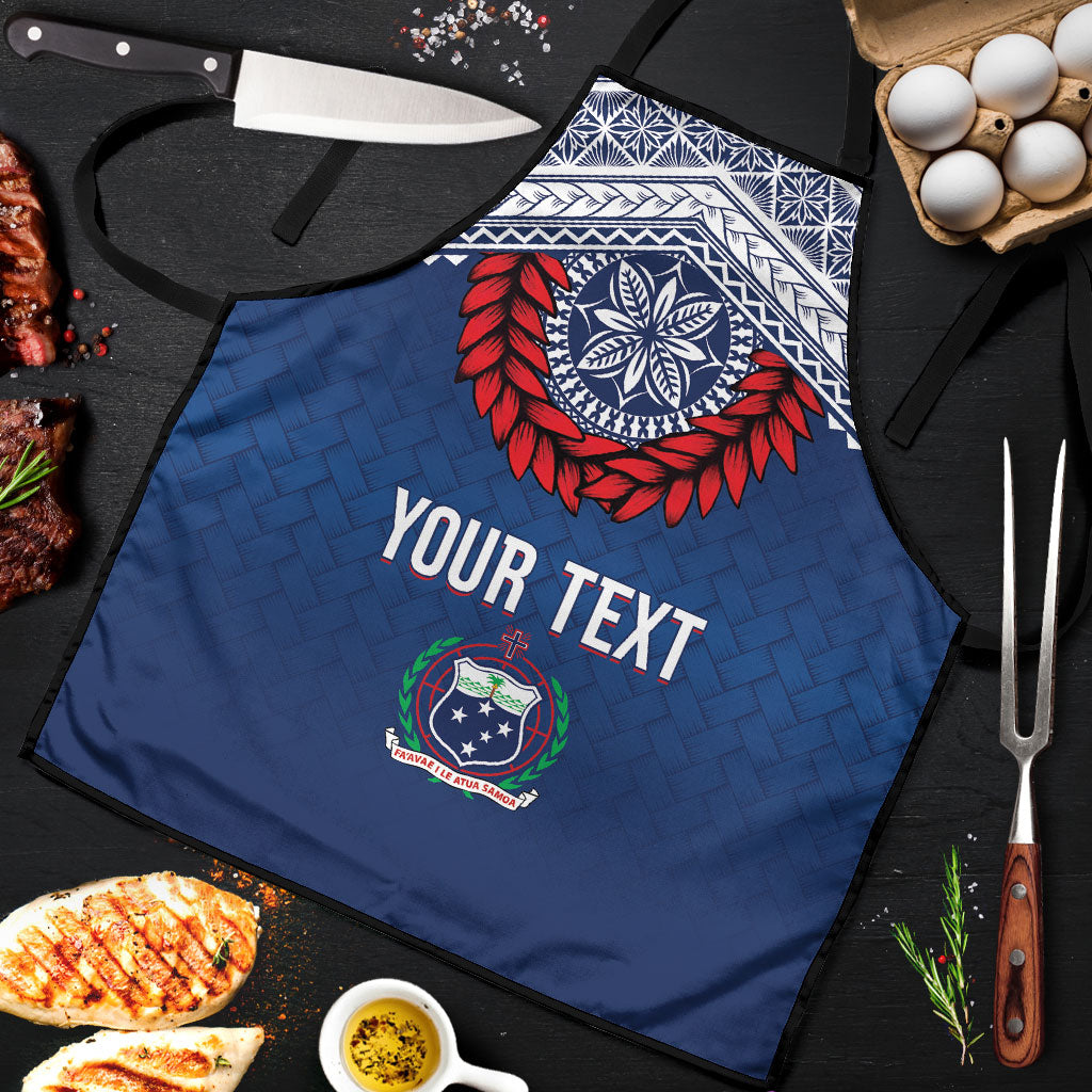 Manu Samoa Rugby Custom Navy Blue Apron ʻIe Toga Pattern With Red Ula fala LT7 Navy Blue - Polynesian Pride