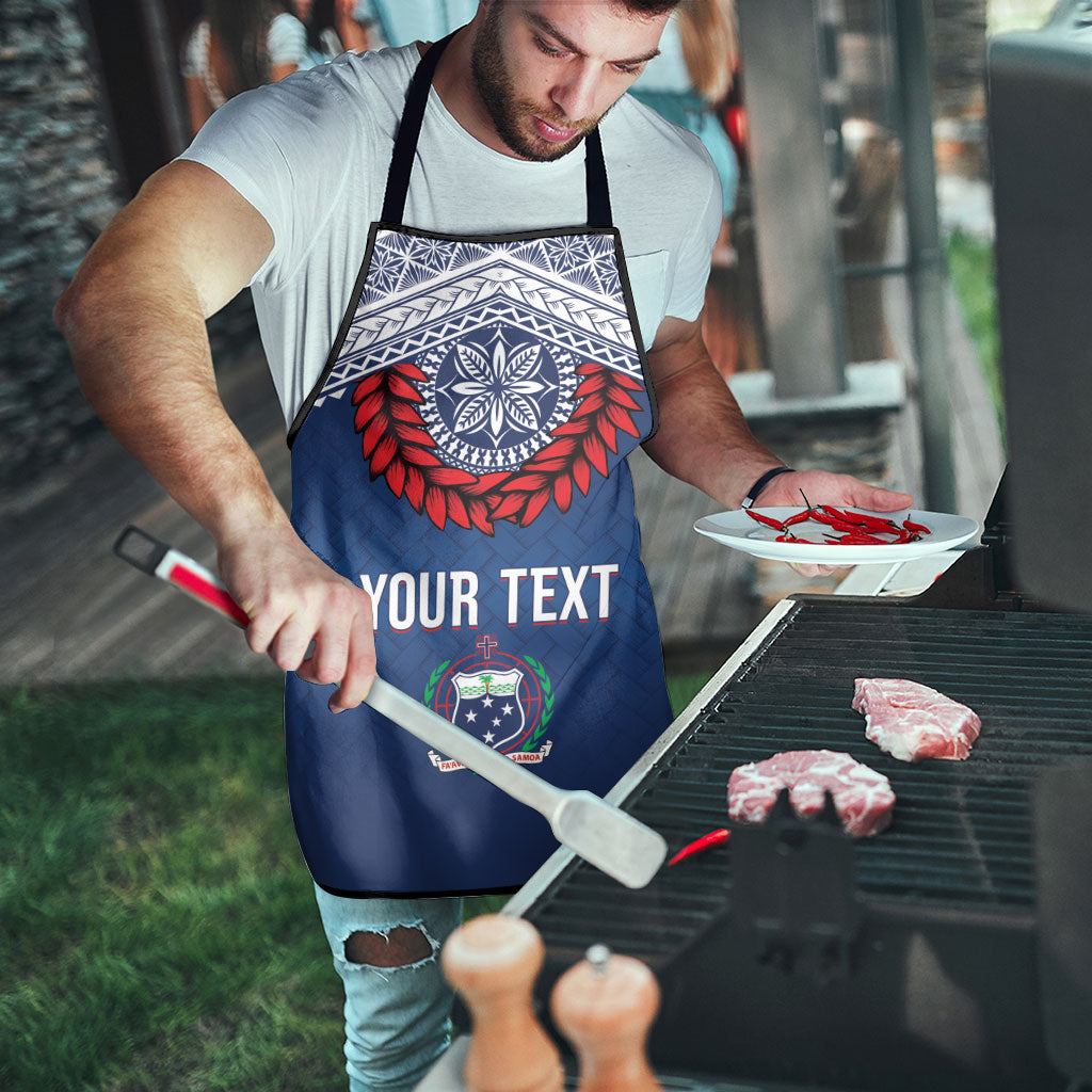 Manu Samoa Rugby Custom Navy Blue Apron ʻIe Toga Pattern With Red Ula fala LT7 - Polynesian Pride