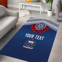 Manu Samoa Rugby Custom Navy Blue Area Rug ʻIe Toga Pattern With Red Ula fala LT7 - Polynesian Pride