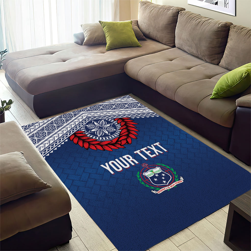Manu Samoa Rugby Custom Navy Blue Area Rug ʻIe Toga Pattern With Red Ula fala LT7 - Polynesian Pride