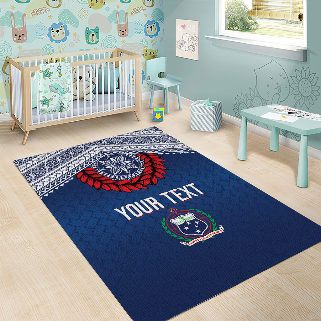 Manu Samoa Rugby Custom Navy Blue Area Rug ʻIe Toga Pattern With Red Ula fala LT7 - Polynesian Pride