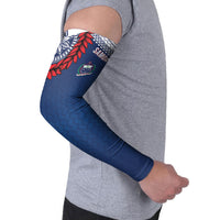 Manu Samoa Rugby Custom Navy Blue Arm Sleeves ʻIe Toga Pattern With Red Ula fala LT7 - Polynesian Pride