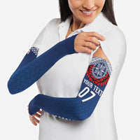 Manu Samoa Rugby Custom Navy Blue Arm Sleeves ʻIe Toga Pattern With Red Ula fala LT7 - Polynesian Pride
