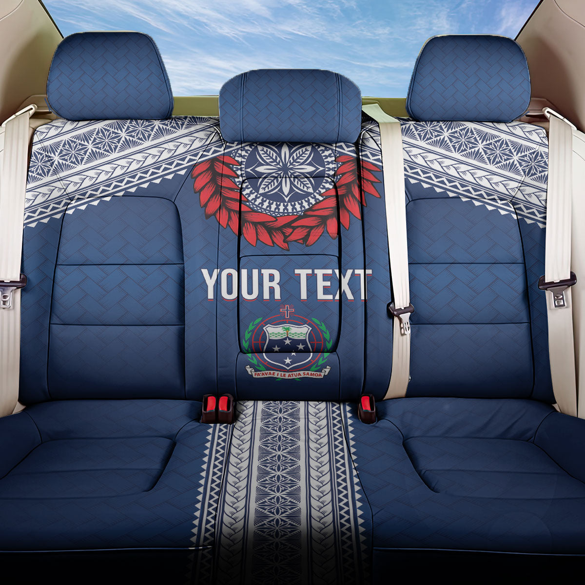 Manu Samoa Rugby Custom Navy Blue Back Car Seat Cover ʻIe Toga Pattern With Red Ula fala LT7 One Size Navy Blue - Polynesian Pride