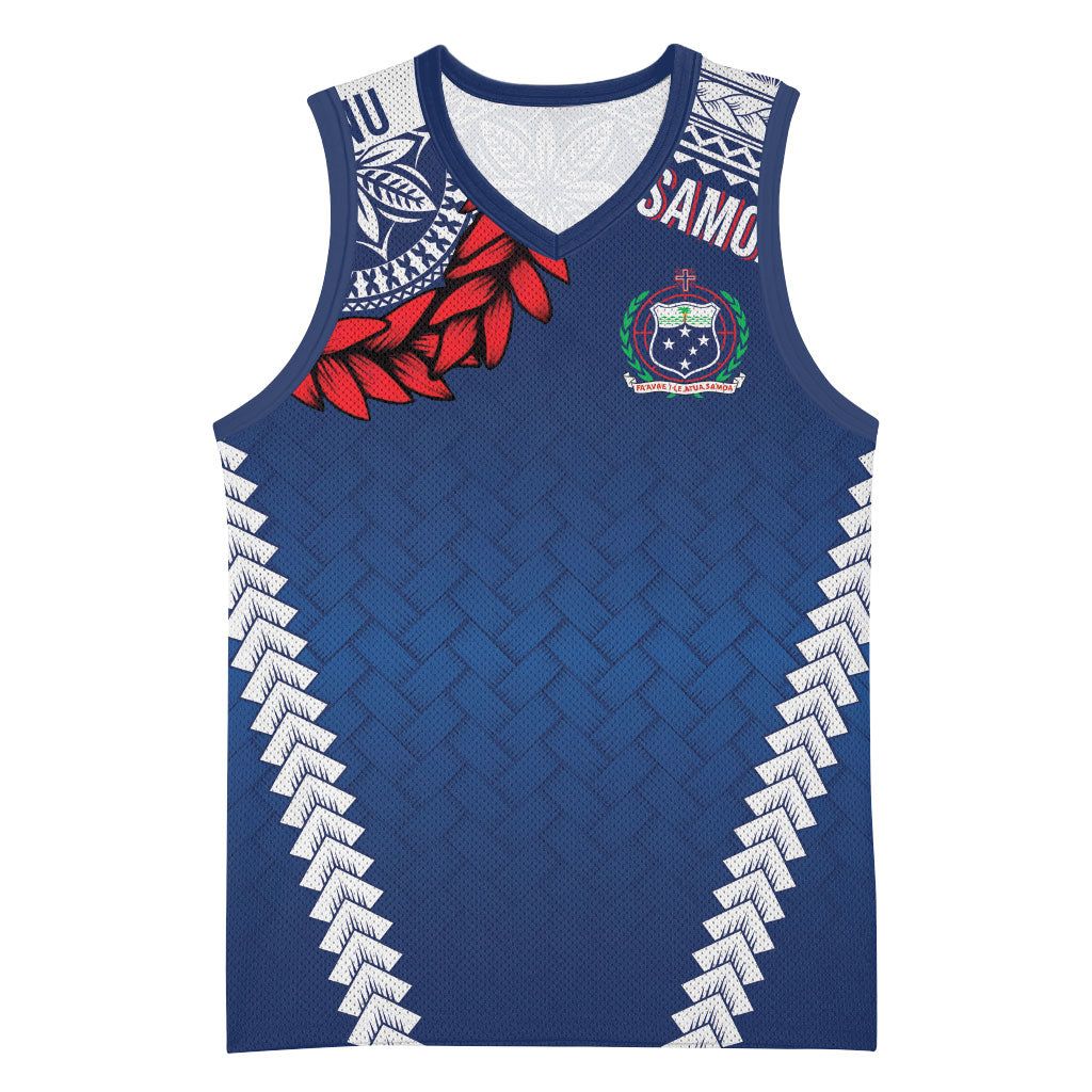 Manu Samoa Rugby Custom Navy Blue Basketball Jersey ʻIe Toga Pattern With Red Ula fala LT7 Unisex Navy Blue - Polynesian Pride