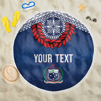 Manu Samoa Rugby Custom Navy Blue Beach Blanket ʻIe Toga Pattern With Red Ula fala LT7 One Size 150cm Navy Blue - Polynesian Pride
