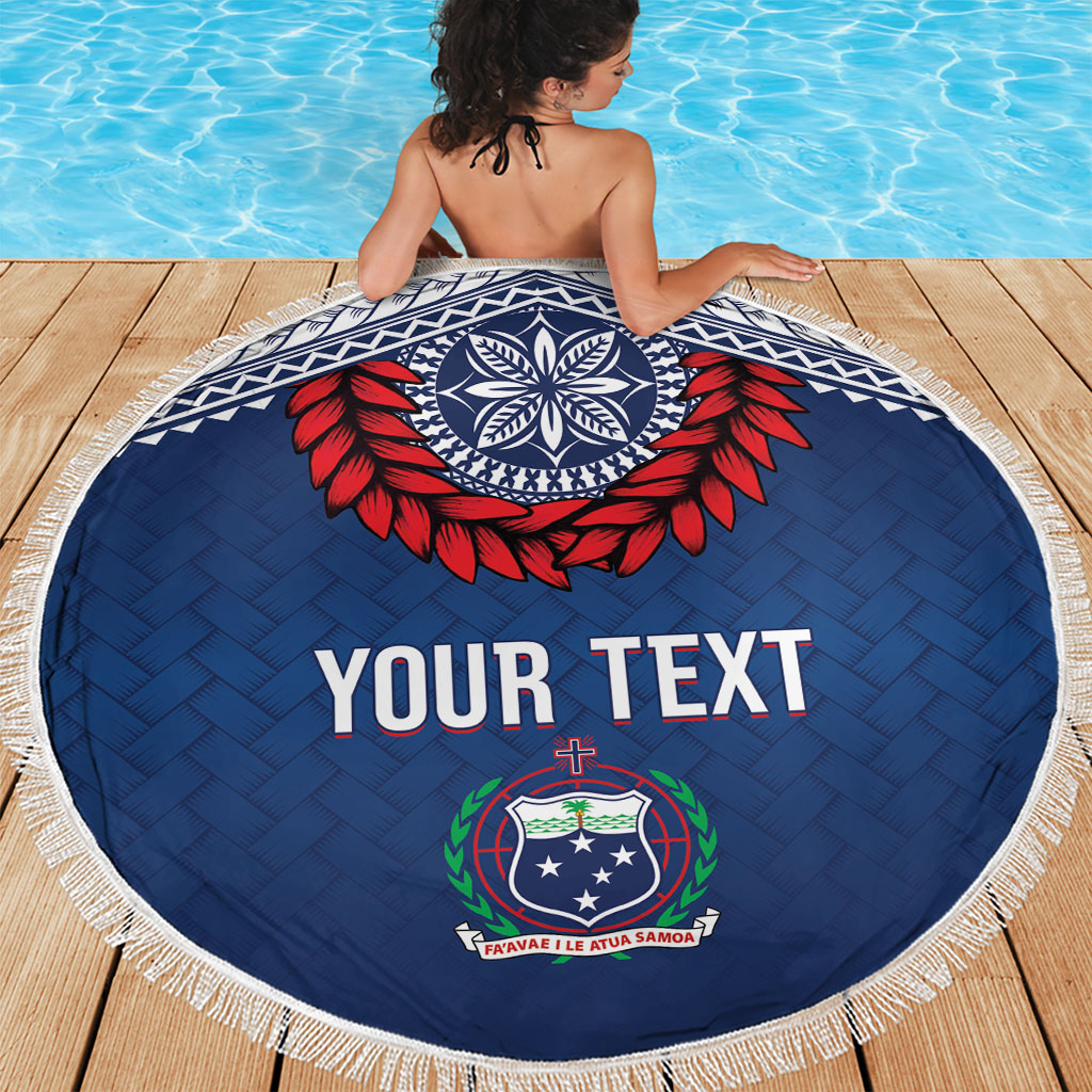 Manu Samoa Rugby Custom Navy Blue Beach Blanket ʻIe Toga Pattern With Red Ula fala LT7 - Polynesian Pride