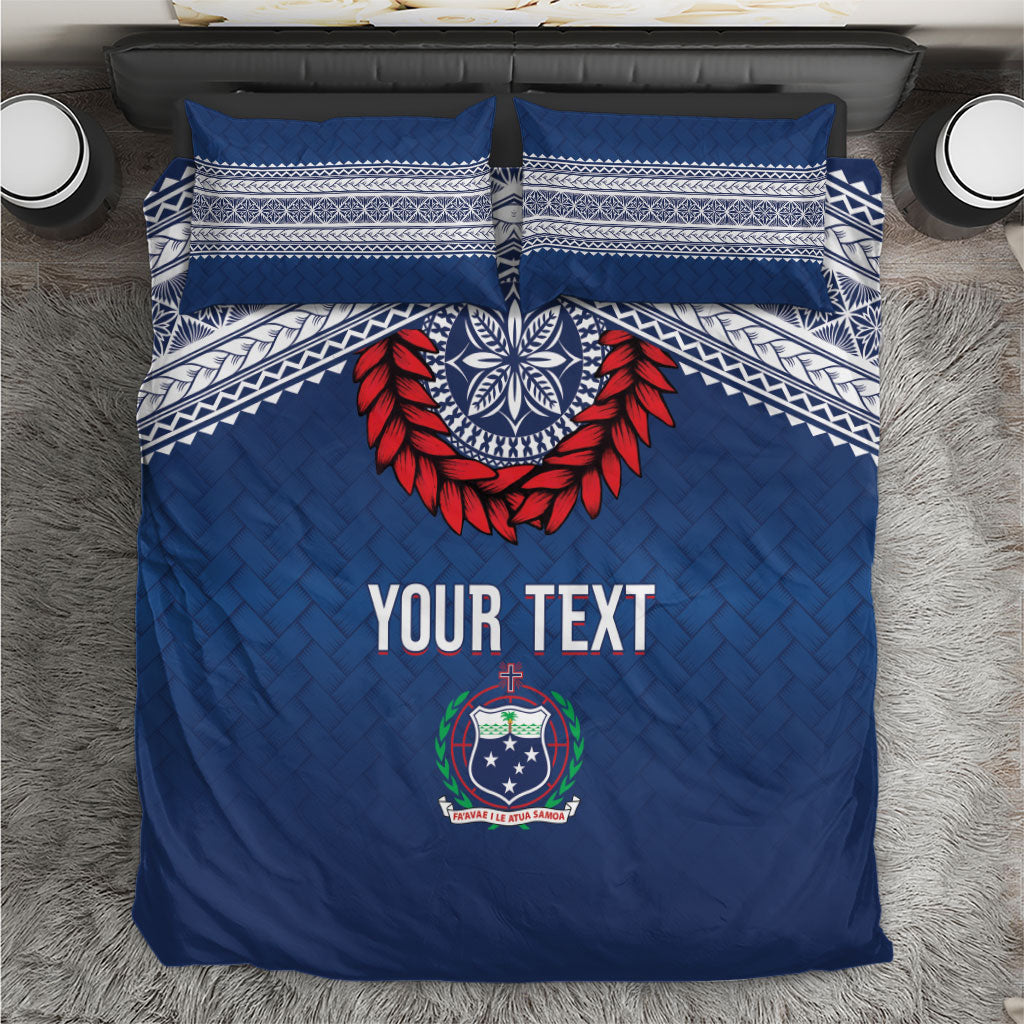 Manu Samoa Rugby Custom Navy Blue Bedding Set ʻIe Toga Pattern With Red Ula fala LT7 Navy Blue - Polynesian Pride