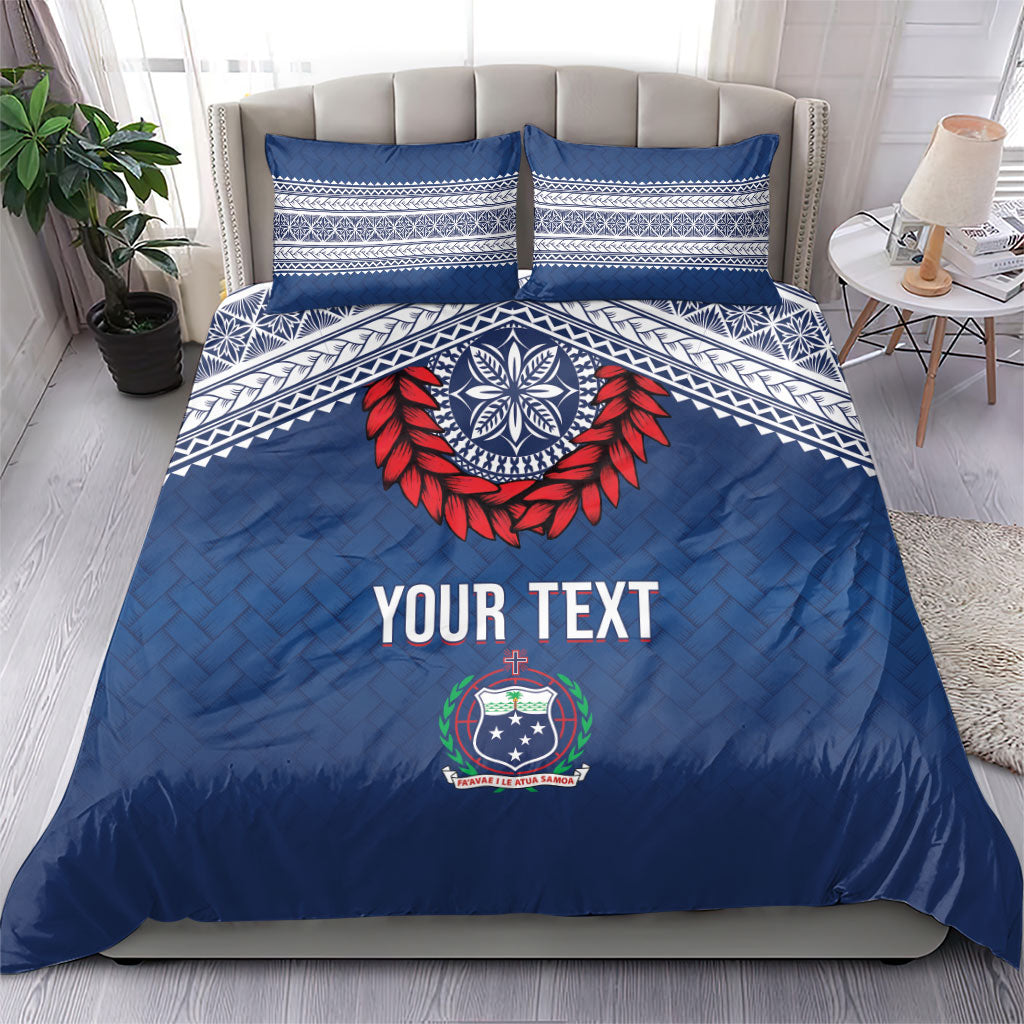 Manu Samoa Rugby Custom Navy Blue Bedding Set ʻIe Toga Pattern With Red Ula fala LT7 - Polynesian Pride