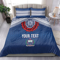 Manu Samoa Rugby Custom Navy Blue Bedding Set ʻIe Toga Pattern With Red Ula fala LT7 - Polynesian Pride