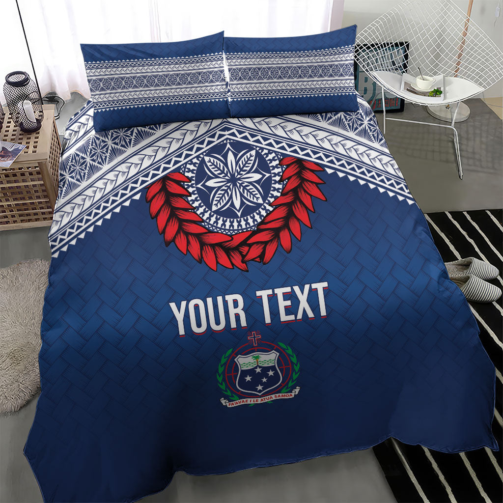 Manu Samoa Rugby Custom Navy Blue Bedding Set ʻIe Toga Pattern With Red Ula fala LT7 - Polynesian Pride