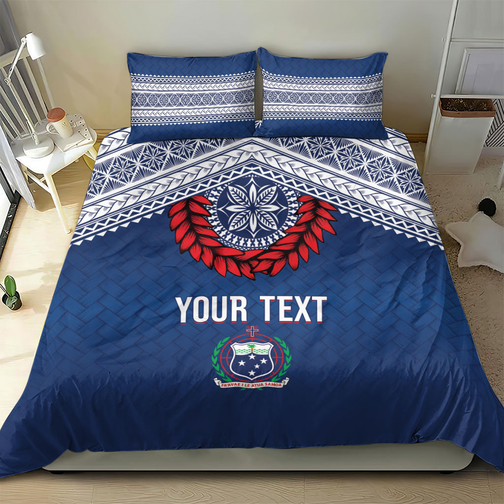 Manu Samoa Rugby Custom Navy Blue Bedding Set ʻIe Toga Pattern With Red Ula fala LT7 - Polynesian Pride