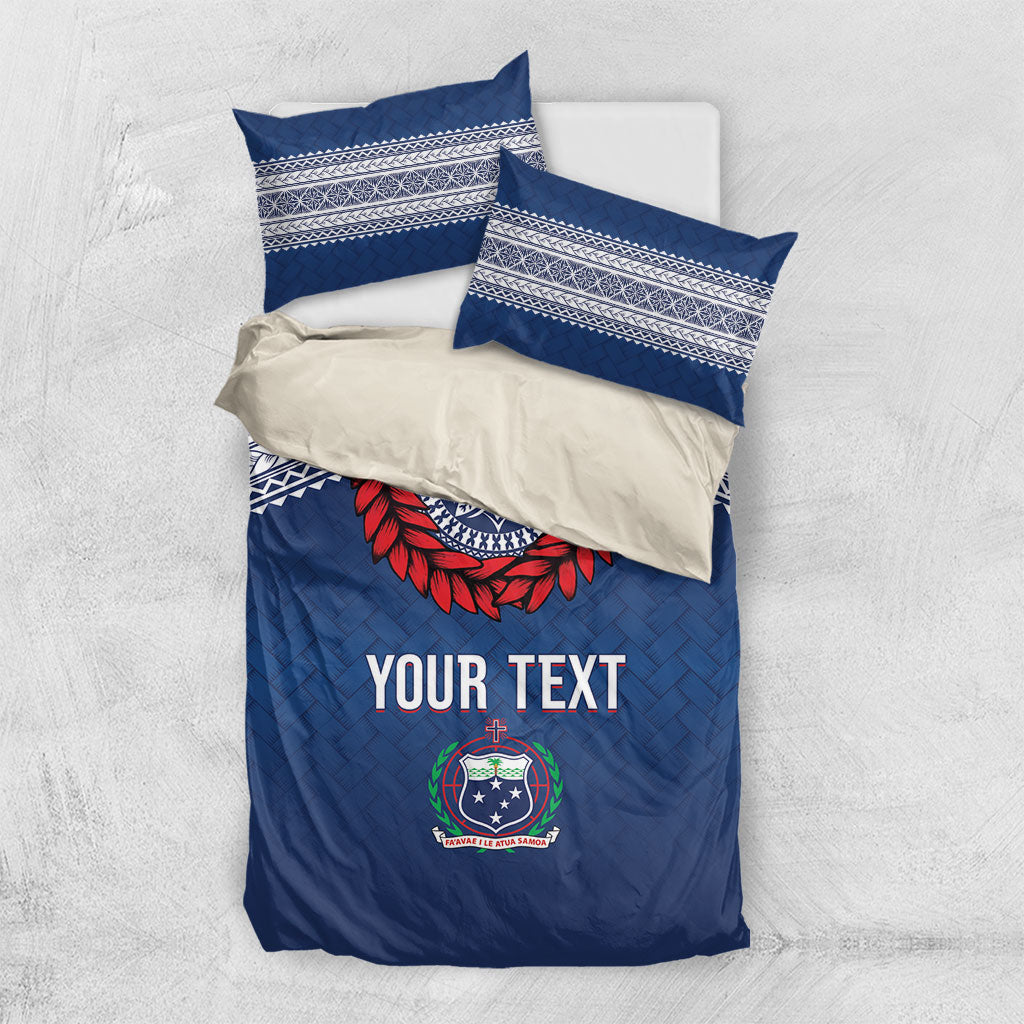 Manu Samoa Rugby Custom Navy Blue Bedding Set ʻIe Toga Pattern With Red Ula fala LT7 US Twin 172cm x 218cm Navy Blue - Polynesian Pride