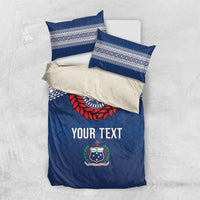 Manu Samoa Rugby Custom Navy Blue Bedding Set ʻIe Toga Pattern With Red Ula fala LT7 US Twin 172cm x 218cm Navy Blue - Polynesian Pride