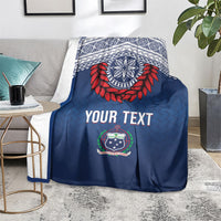 Manu Samoa Rugby Custom Navy Blue Blanket ʻIe Toga Pattern With Red Ula fala LT7 - Polynesian Pride