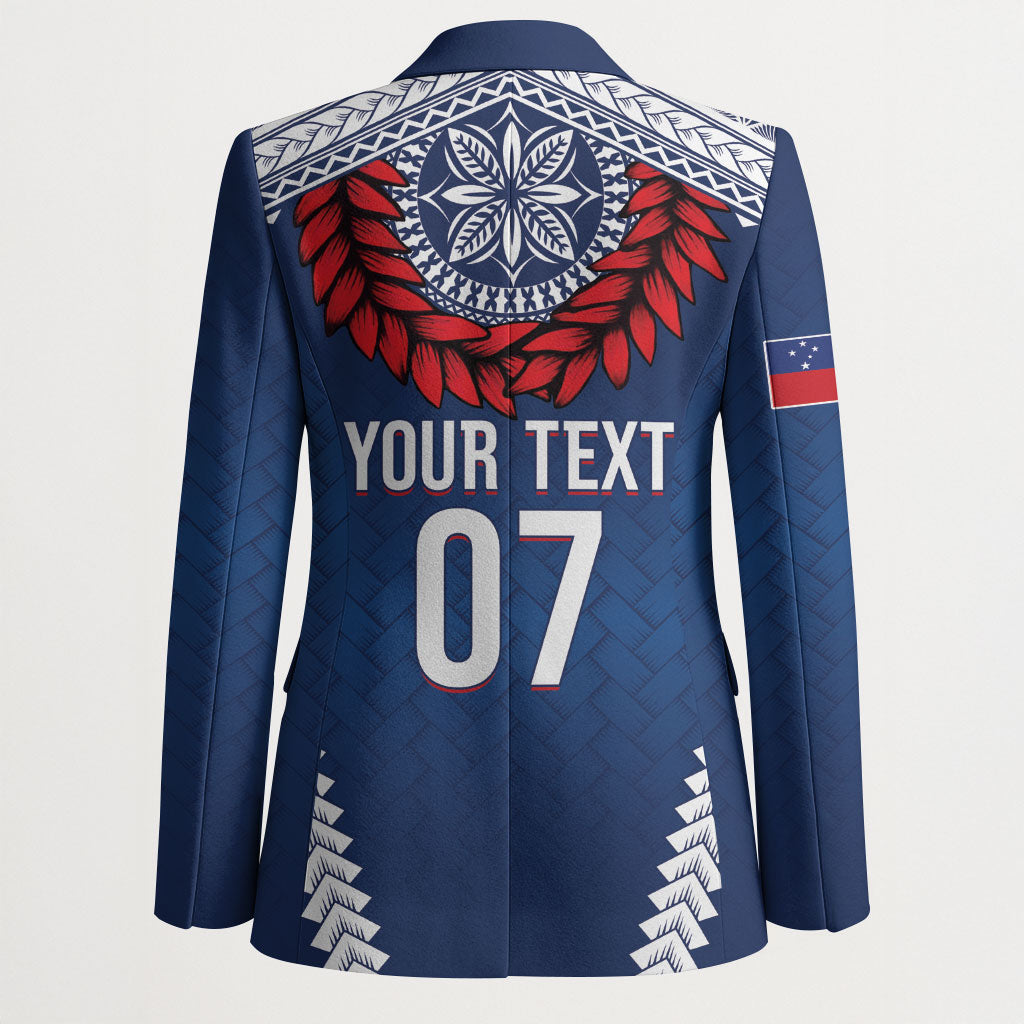 Manu Samoa Rugby Custom Navy Blue Blazer ʻIe Toga Pattern With Red Ula fala LT7 - Polynesian Pride