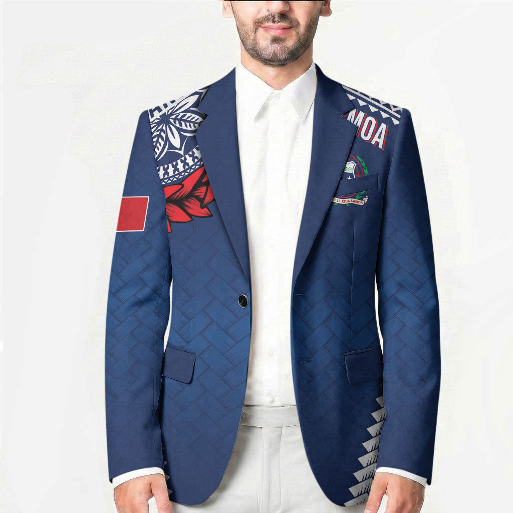 Manu Samoa Rugby Custom Navy Blue Blazer ʻIe Toga Pattern With Red Ula fala LT7 - Polynesian Pride
