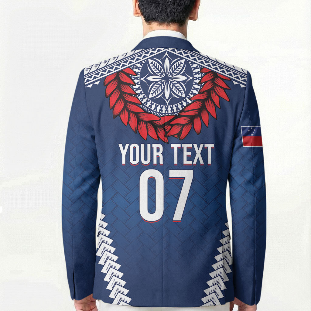 Manu Samoa Rugby Custom Navy Blue Blazer ʻIe Toga Pattern With Red Ula fala LT7 - Polynesian Pride