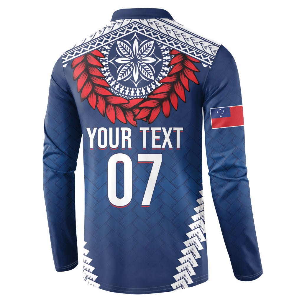 Manu Samoa Rugby Custom Navy Blue Button Sweatshirt ʻIe Toga Pattern With Red Ula fala LT7 - Polynesian Pride