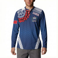 Manu Samoa Rugby Custom Navy Blue Button Sweatshirt ʻIe Toga Pattern With Red Ula fala LT7 - Polynesian Pride