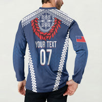 Manu Samoa Rugby Custom Navy Blue Button Sweatshirt ʻIe Toga Pattern With Red Ula fala LT7 - Polynesian Pride