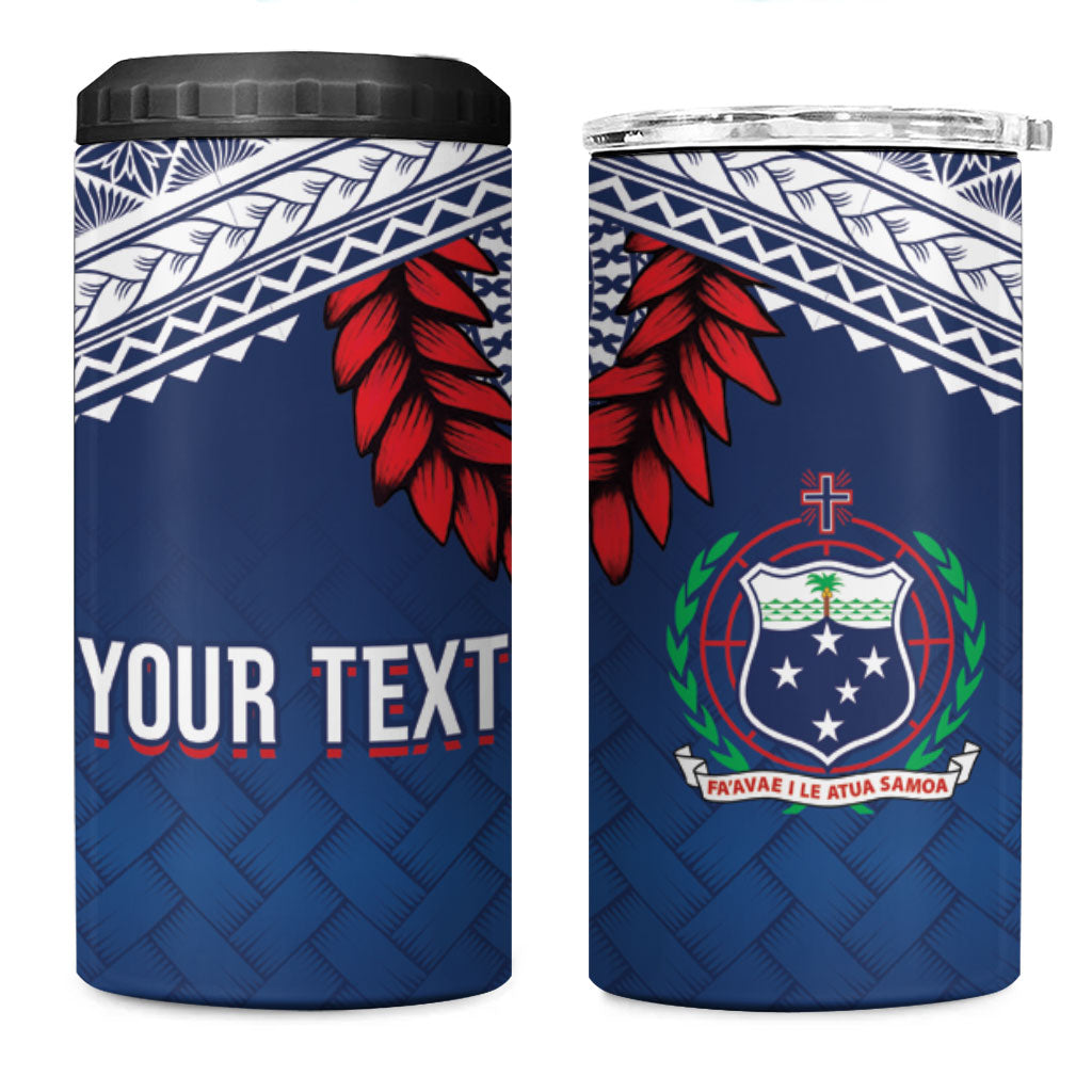 Manu Samoa Rugby Custom Navy Blue 4 in 1 Can Cooler Tumbler ʻIe Toga Pattern With Red Ula fala LT7 One Size: 16 oz Navy Blue - Polynesian Pride