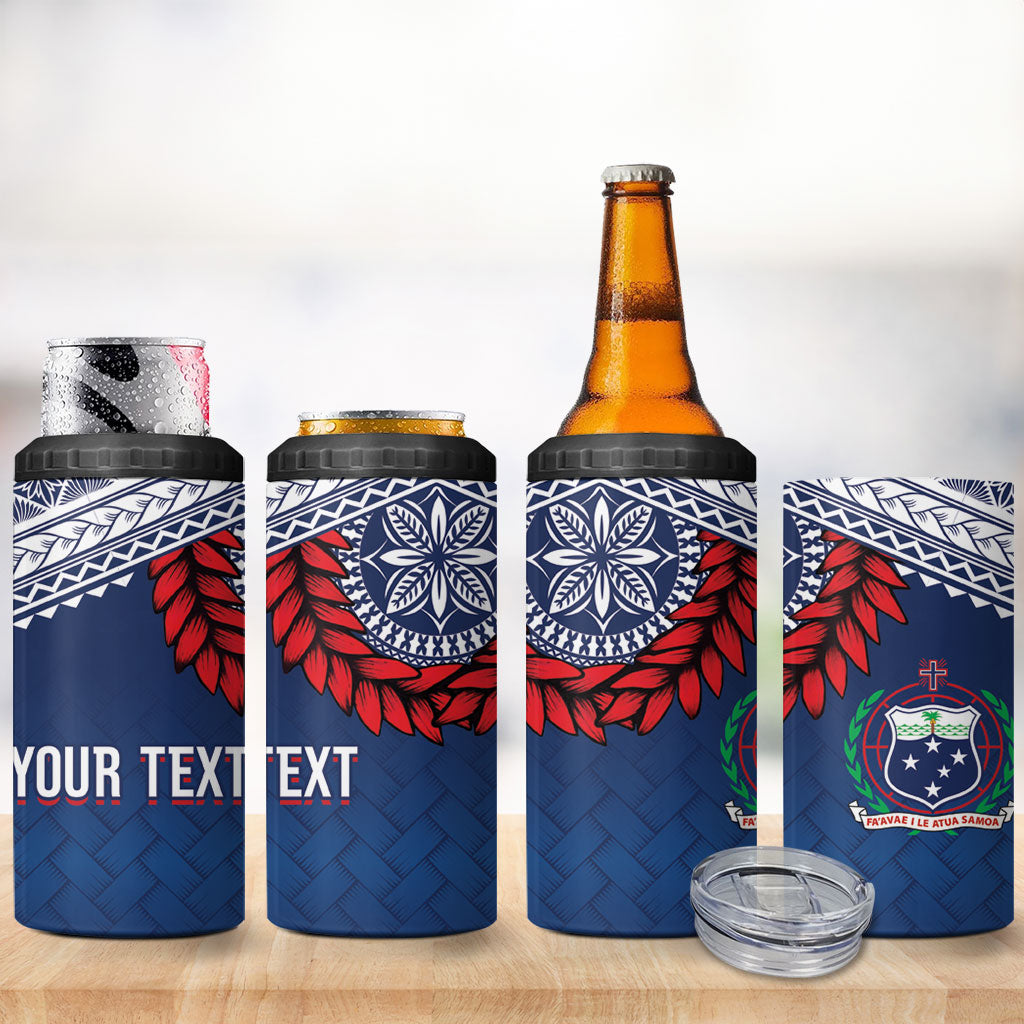 Manu Samoa Rugby Custom Navy Blue 4 in 1 Can Cooler Tumbler ʻIe Toga Pattern With Red Ula fala LT7 - Polynesian Pride