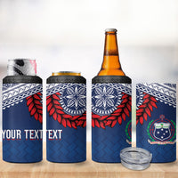 Manu Samoa Rugby Custom Navy Blue 4 in 1 Can Cooler Tumbler ʻIe Toga Pattern With Red Ula fala LT7 - Polynesian Pride