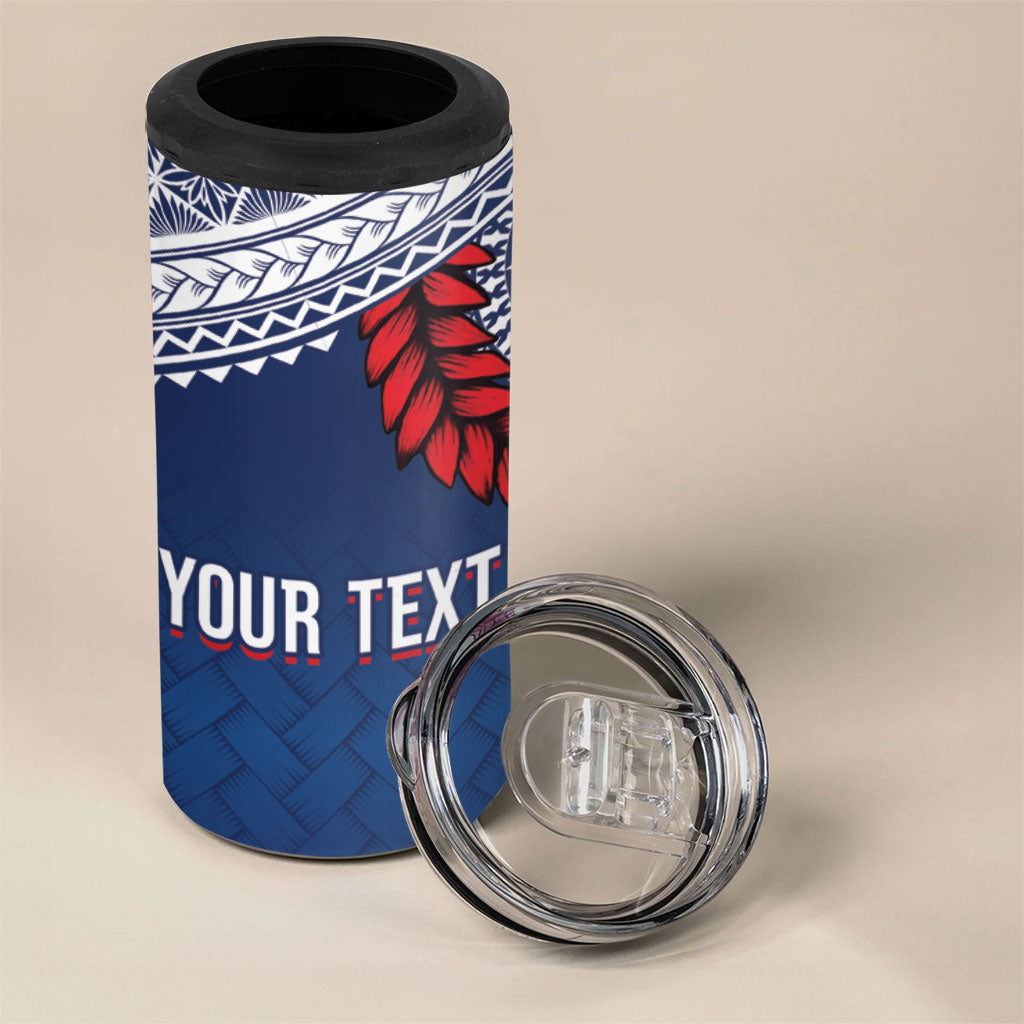 Manu Samoa Rugby Custom Navy Blue 4 in 1 Can Cooler Tumbler ʻIe Toga Pattern With Red Ula fala LT7 - Polynesian Pride