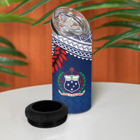 Manu Samoa Rugby Custom Navy Blue 4 in 1 Can Cooler Tumbler ʻIe Toga Pattern With Red Ula fala LT7 - Polynesian Pride
