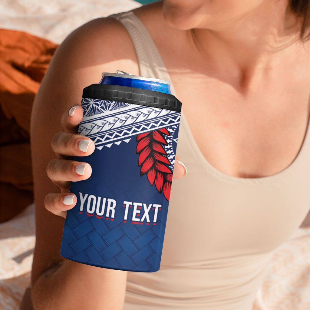 Manu Samoa Rugby Custom Navy Blue 4 in 1 Can Cooler Tumbler ʻIe Toga Pattern With Red Ula fala LT7 - Polynesian Pride