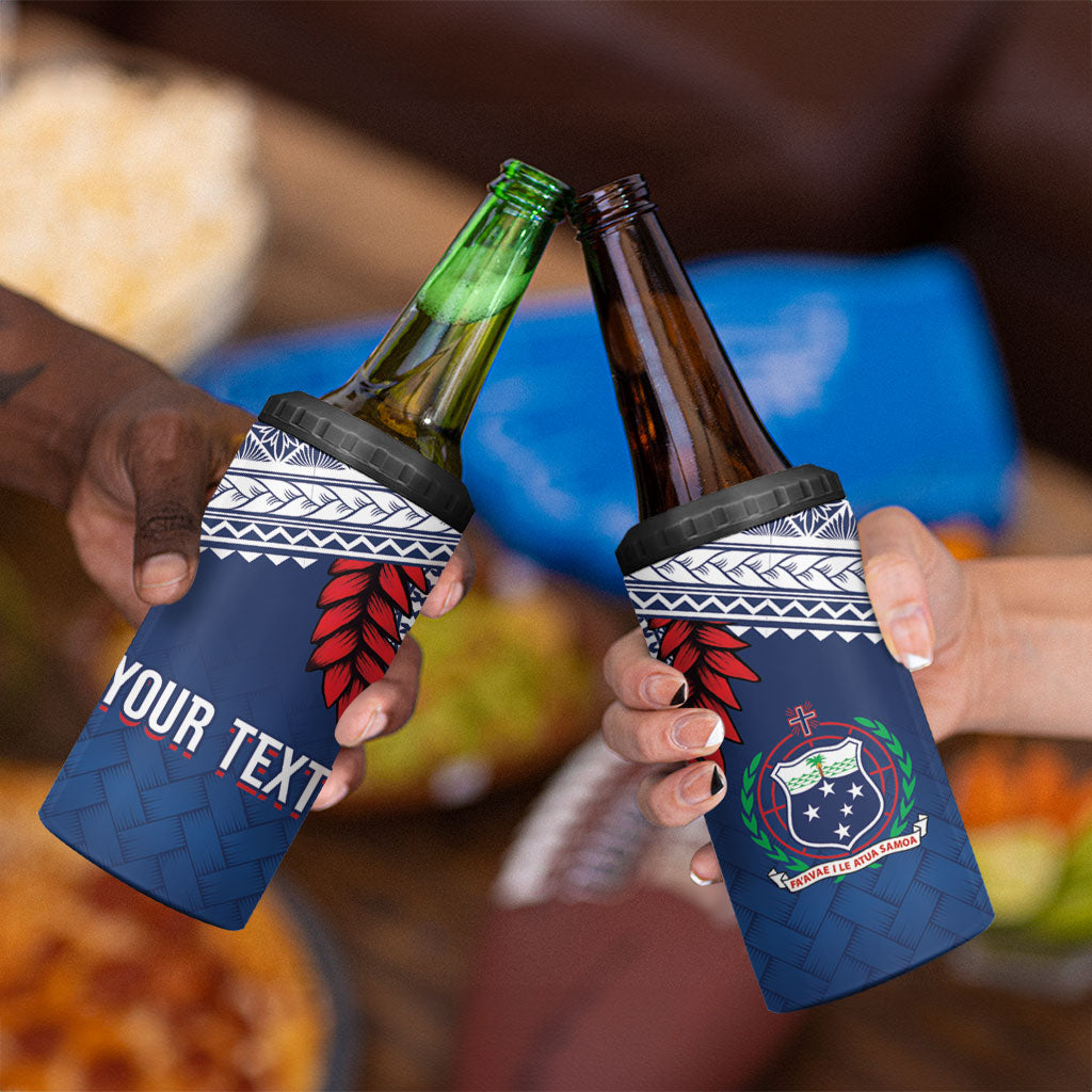 Manu Samoa Rugby Custom Navy Blue 4 in 1 Can Cooler Tumbler ʻIe Toga Pattern With Red Ula fala LT7 - Polynesian Pride