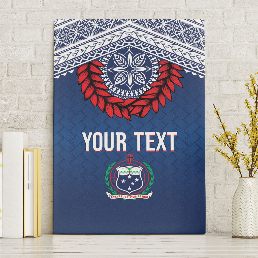 Manu Samoa Rugby Custom Navy Blue Canvas Wall Art ʻIe Toga Pattern With Red Ula fala LT7 Without Frame Navy Blue - Polynesian Pride