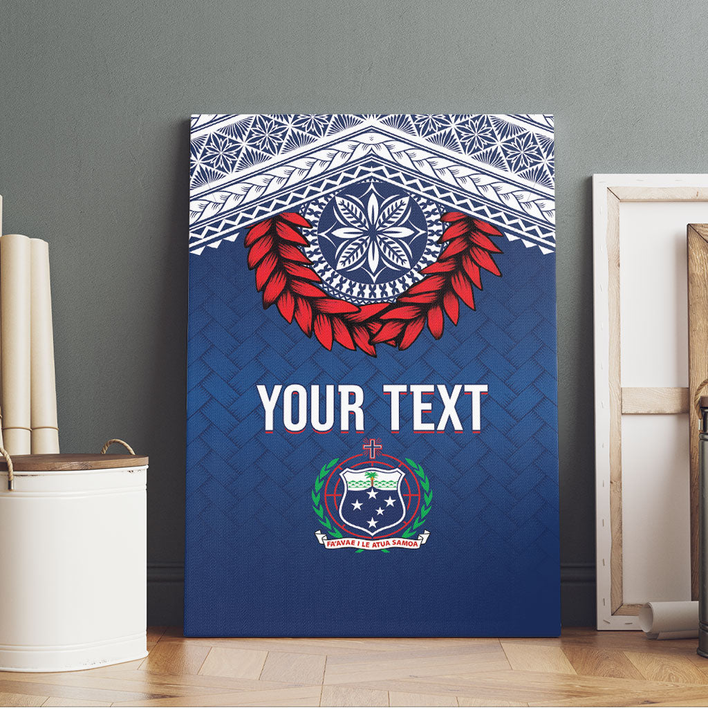 Manu Samoa Rugby Custom Navy Blue Canvas Wall Art ʻIe Toga Pattern With Red Ula fala LT7 - Polynesian Pride