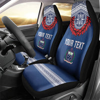 Manu Samoa Rugby Custom Navy Blue Car Seat Cover ʻIe Toga Pattern With Red Ula fala LT7 - Polynesian Pride