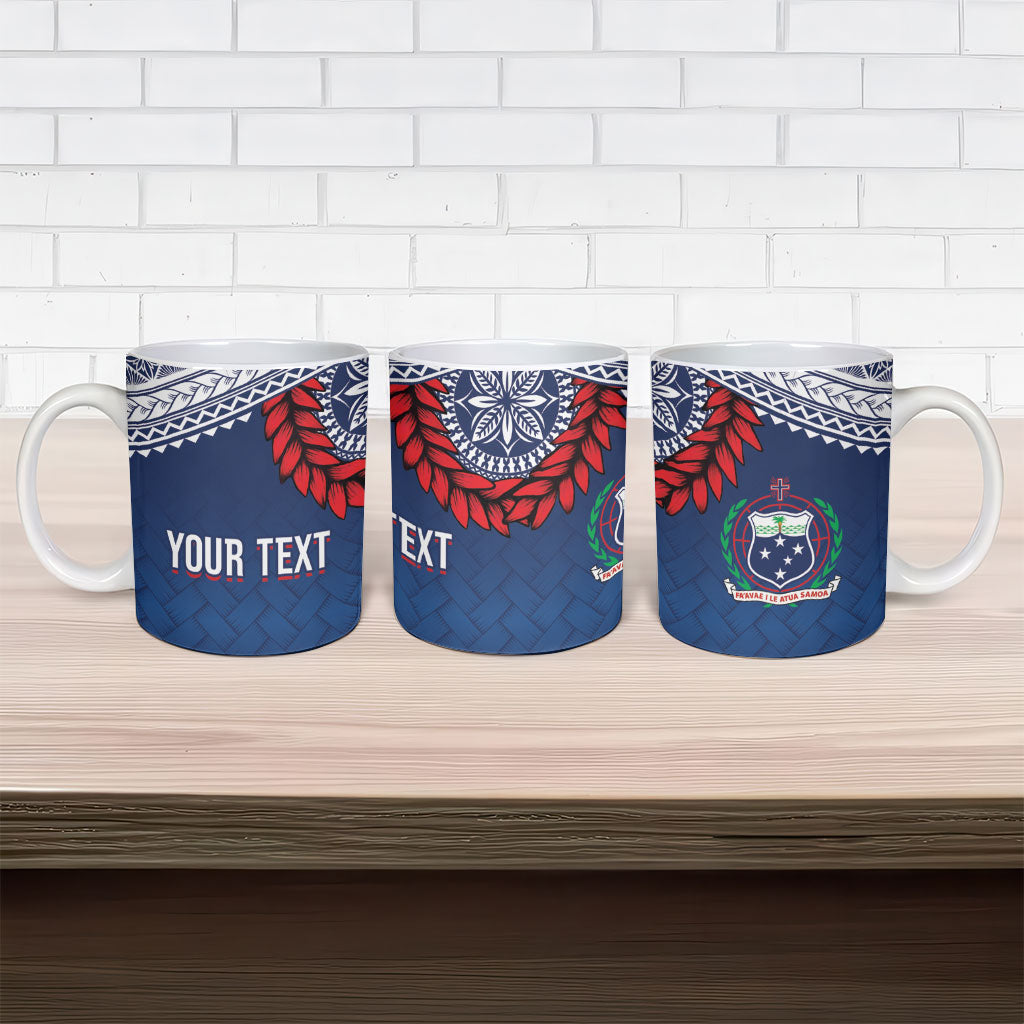 Manu Samoa Rugby Custom Navy Blue Ceramic Mug ʻIe Toga Pattern With Red Ula fala LT7 - Polynesian Pride