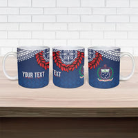 Manu Samoa Rugby Custom Navy Blue Ceramic Mug ʻIe Toga Pattern With Red Ula fala LT7 - Polynesian Pride